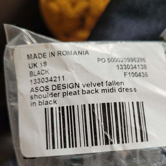 NWT ASOS Design velvet fallen shoulder evening wedding Midi dress in black sz 14 - Picture 13 of 13